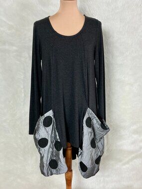 Alembika Gray Black Polka Dot Silver Pockets Tunic Dress Alembika 2 US 10